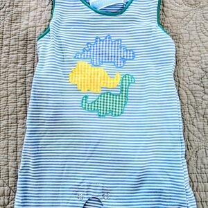 Striped Blue Dinosaur Kids One Piece